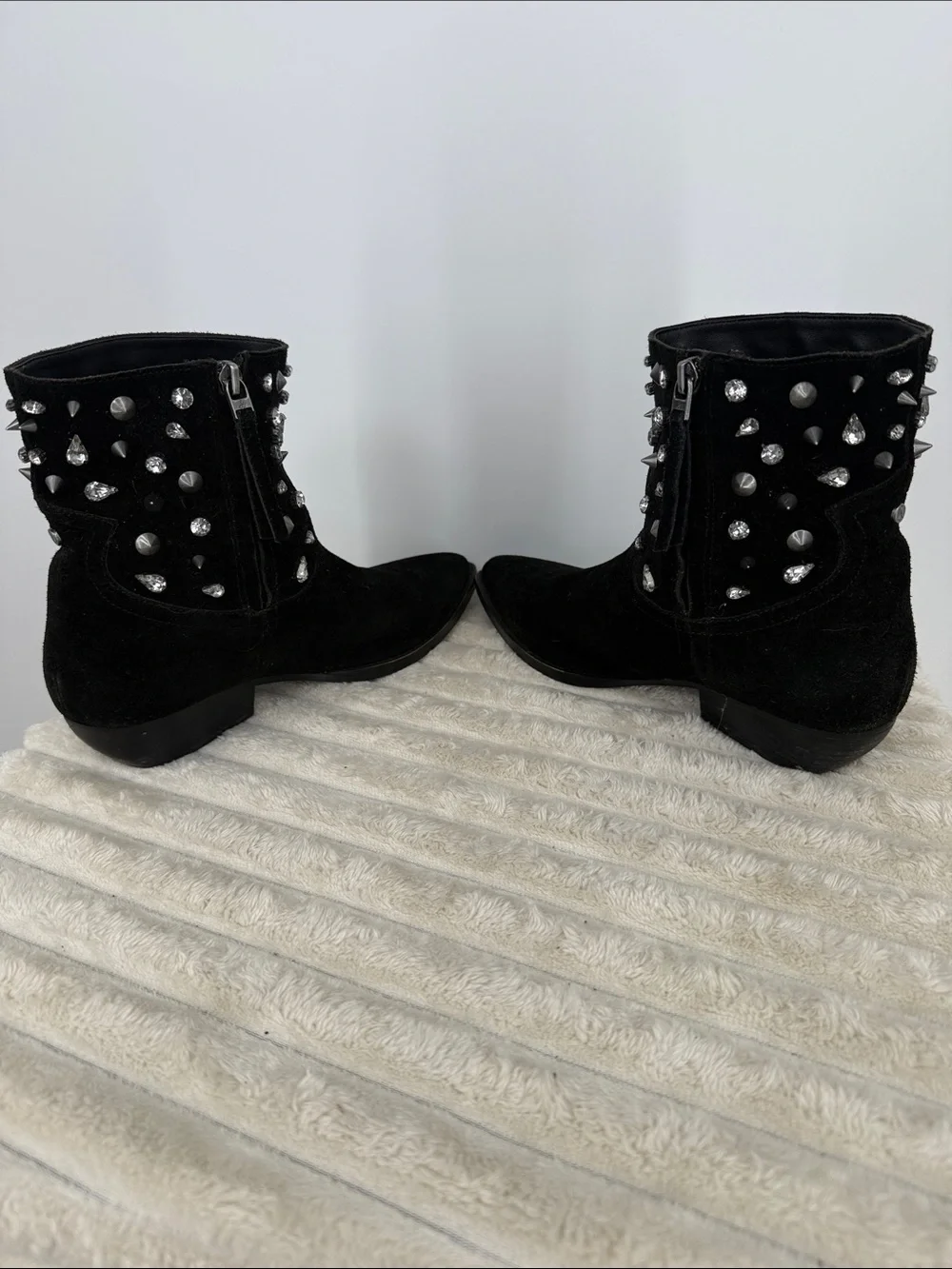 Sam Edelman Avril Black Suede Crystal-Embellished Women's Ankle Boots size 8M
